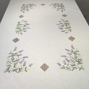 Nappe brodée main - Lavande - 170 x 220 cm-11791