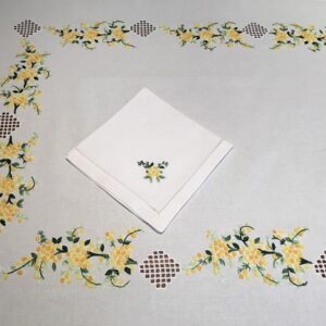 Nappe brodée main - Mimosa - 170 x 270 cm-11804